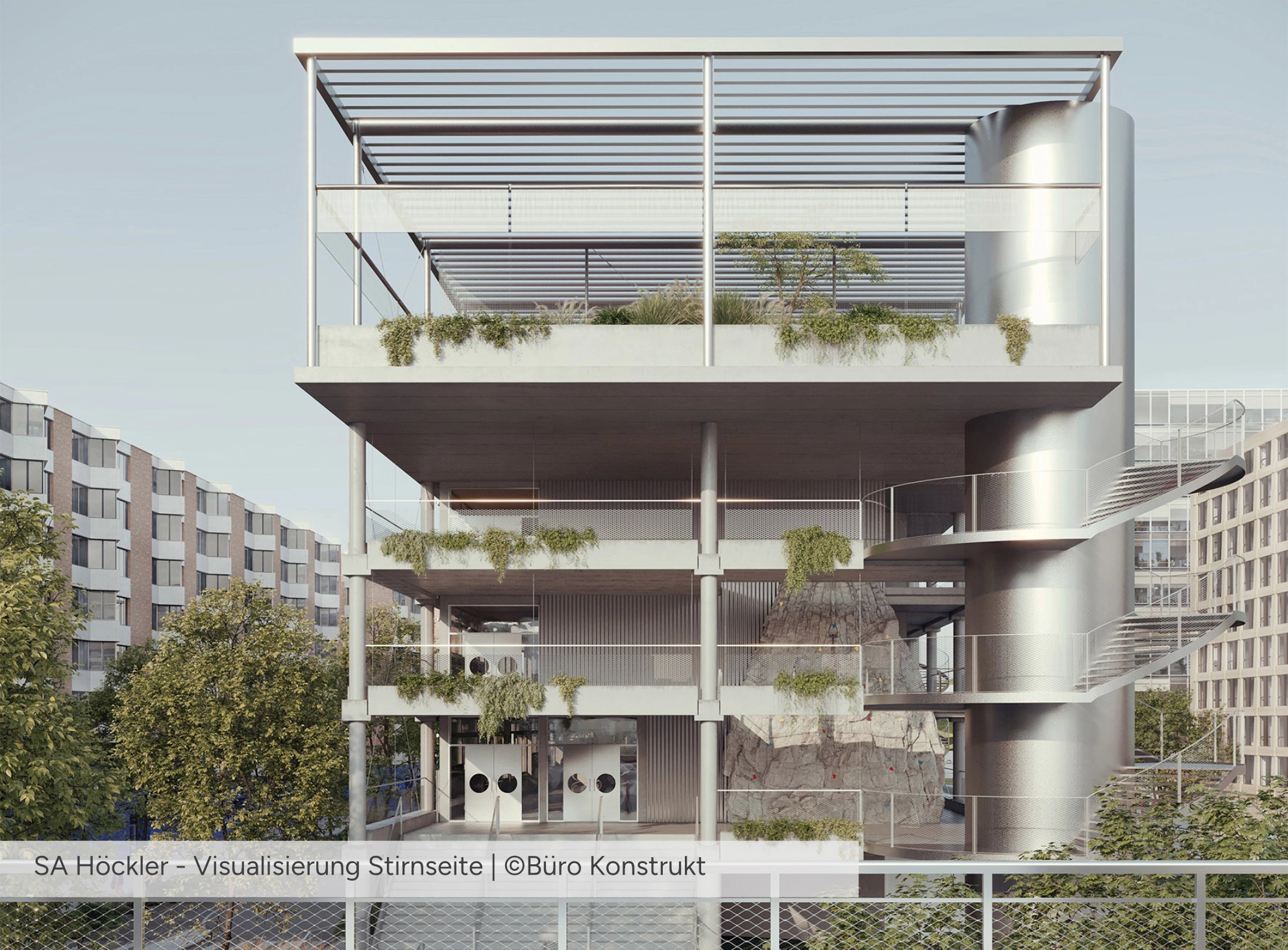 Schulanlage Höckler - Visualisierung Stirnfassade